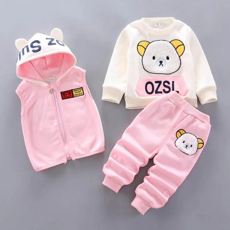 Conjunto de Roupas para Bebês: 3 Peças em Fleece com Capuz para Meninos e Meninas, Confortável e Quente