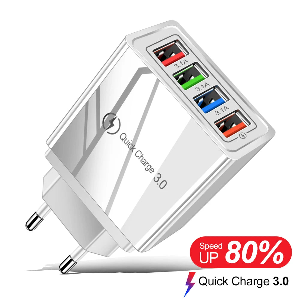 Carregador USB Rápido 3.0 para iPhone 14 e Smartphones Samsung, Xiaomi e Tablets - Adaptador EU/US para Carregamento Rápido