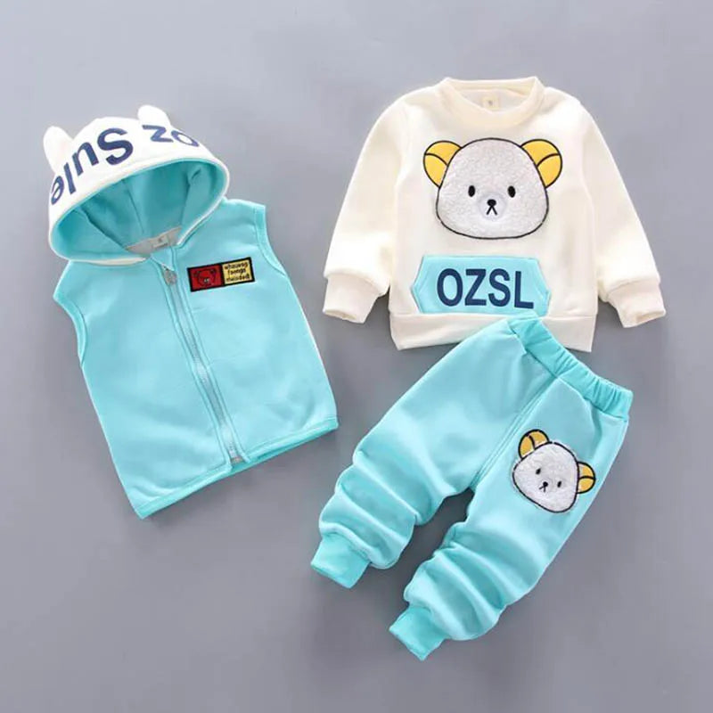 Conjunto de Roupas para Bebês: 3 Peças em Fleece com Capuz para Meninos e Meninas, Confortável e Quente