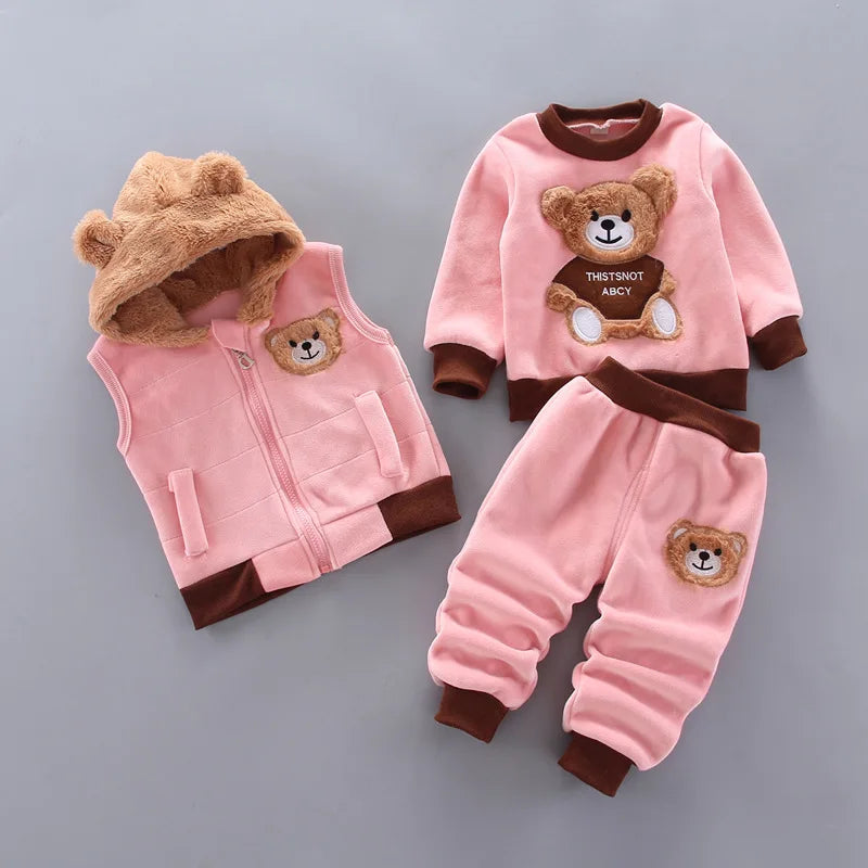 Conjunto de Roupas para Bebês: 3 Peças em Fleece com Capuz para Meninos e Meninas, Confortável e Quente