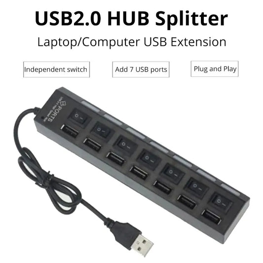 Hub USB 7-Portas 2.0 – Expansor de Conexões para Computador e Laptop