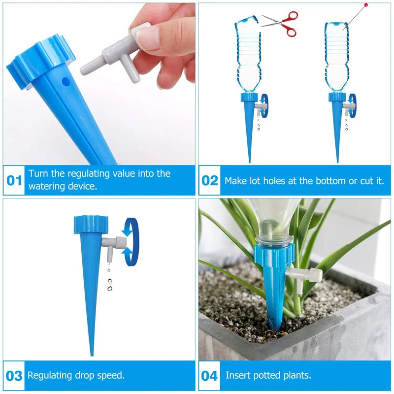 Sistema de Irrigação Automática para Plantas - Picos Autocolantes Ajustáveis para Rega de Flores, Jardim e Estufa