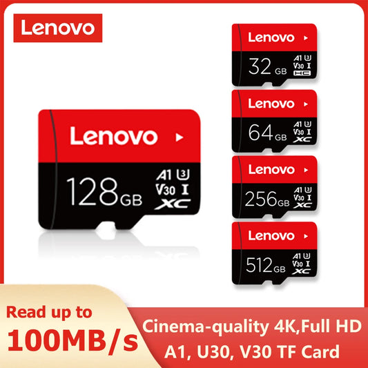 Cartão de Memória Lenovo: 32GB a 512GB U3 V30, 4K e Full HD, Micro TF Mini SD para Telefone e Computador