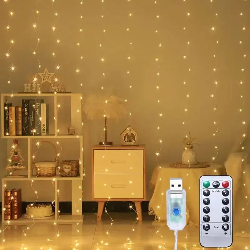 Luzes de Cortina LED USB: Decoração para Quarto, Natal e Casamentos, em Várias Dimensões