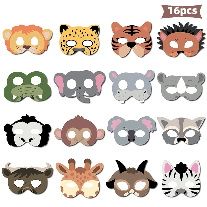 Máscaras de Animais da Selva – Decoração para Festa de Aniversário e Halloween, Máscaras de Papel Engraçadas para Fotos, Tema Safari e Chá de Bebé