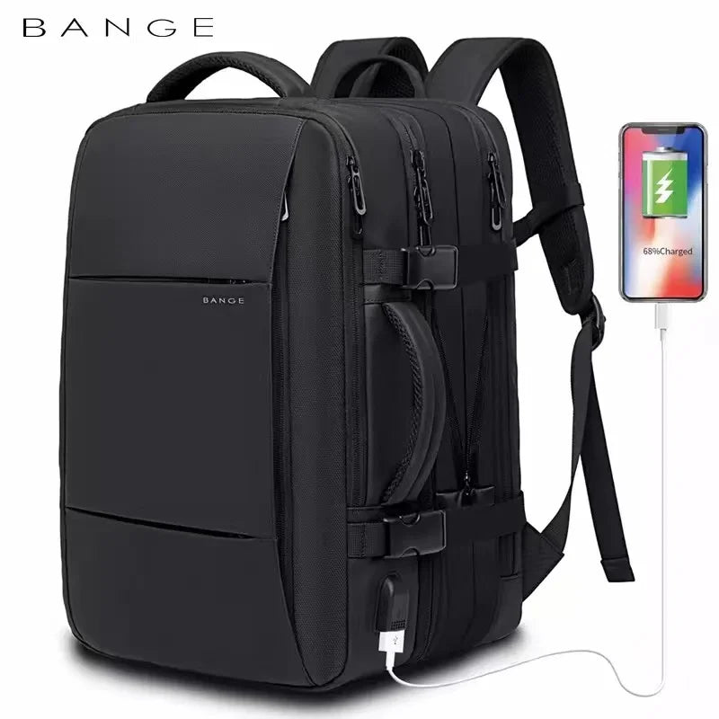 Mochila de Viagem BANGE para Homens - Mochila de Negócios e Escola, Expansível com USB, Grande Capacidade para Laptop até 17,3", Impermeável e Elegante