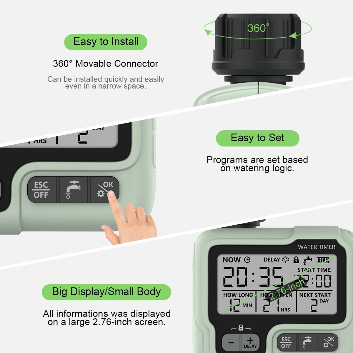 Timer Automático HCT-322 para Irrigação Digital - Sprinkler Inteligente para Jardim e Economia de Água e Tempo