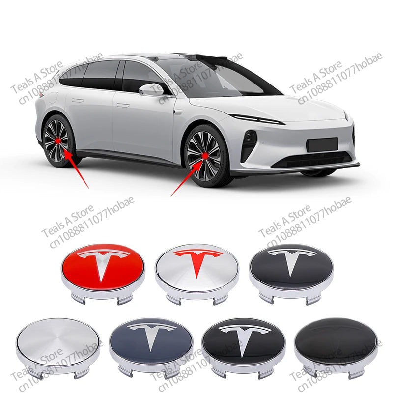 4 Peças de Capas de Centro 56mm para Tesla – Adesivos Personalizados com Logo para Model 3, Y, S e X – Acessórios de Carro de Alta Qualidade