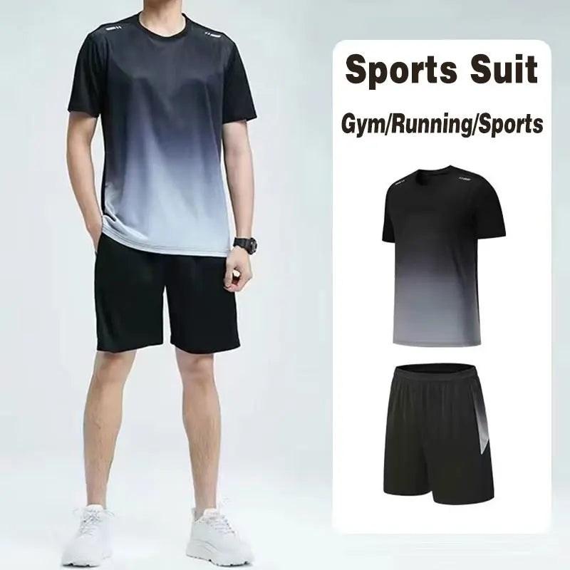 Conjunto Masculino Ativo – Camiseta de Manga Curta e Shorts Quick Dry para Treinos e Desportos