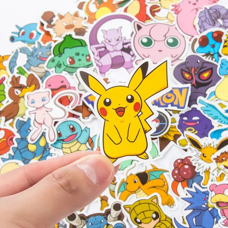 50/100 Adesivos Kawaii Pikachu Pokémon – Stickers Impermeáveis para Motocicleta, Telefone, Carro, Skate, Laptop e Brinquedos para Crianças