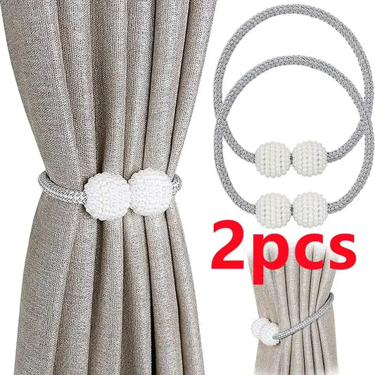 2 Clips Magnéticos para Cortinas em Pérola - Suportes e Laços Decorativos com Bola, Acessórios para Cortinas