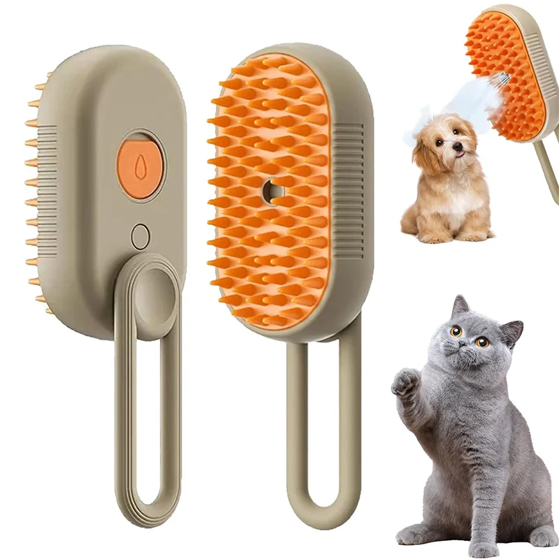 Escova Elétrica 3 em 1 para Cães e Gatos: Escova de Limpeza com Spray a Vapor e Massageadora