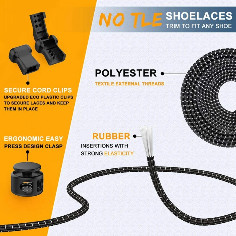 Cadarços Elásticos de 1 Par para Ténis - Sem Nó com Fecho de Segurança - Cadarços Rápidos e Confortáveis