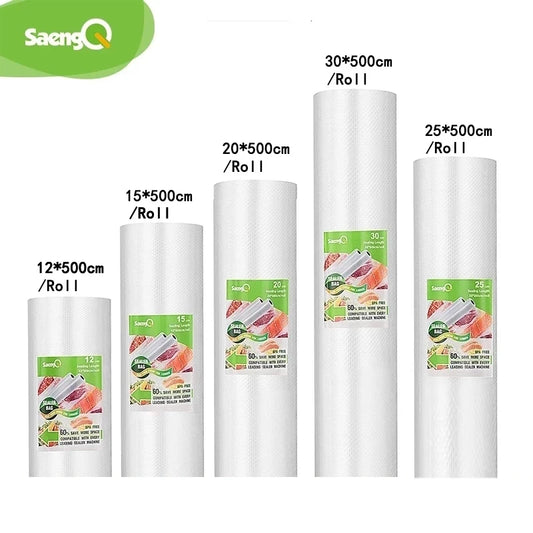 Sacos para Vácuo para Alimentos - Rolo de 500cm (12+15+20+25+30cm), Ideal para Seladora a Vácuo, Conservação Longa de Alimentos