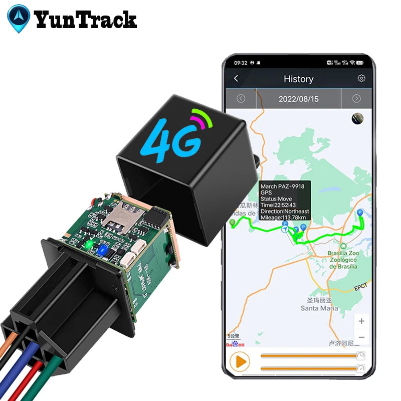 Localizador GPS 4G para Carro, Caminhão e Motocicleta Elétrica – Sistema de Rastreamento com Corte de Combustível, Alarme de Towing e Proteção de Segurança