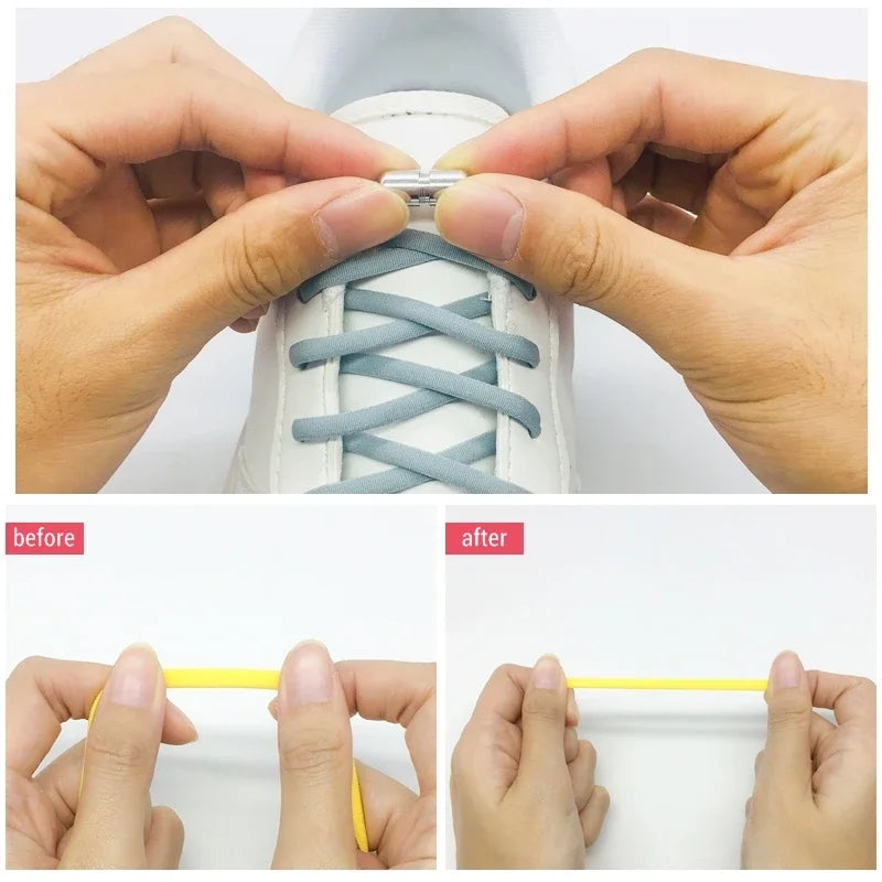 Cadarços Elásticos de 100cm para Ténis - Sistema Sem Nó com Fecho de Metal - Ideais para Crianças e Adultos