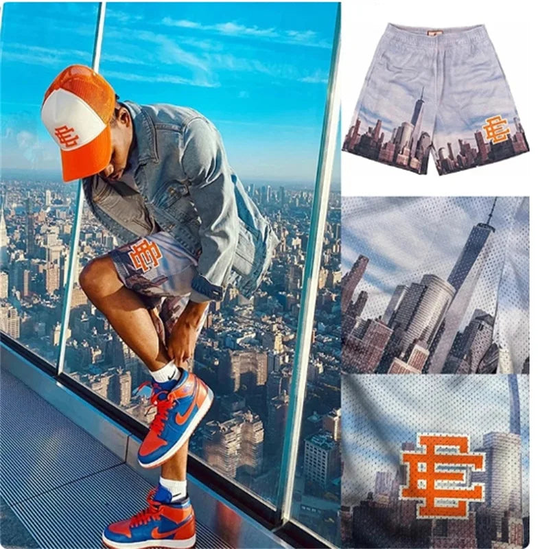 Shorts Casuais Masculinos "New York City Skyline" – Conforto e Estilo para Atividades Físicas