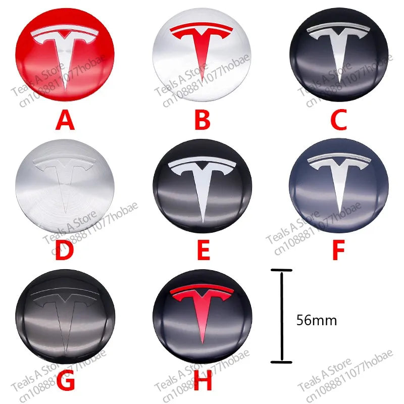 4 Peças de Capas de Centro 56mm para Tesla – Adesivos Personalizados com Logo para Model 3, Y, S e X – Acessórios de Carro de Alta Qualidade