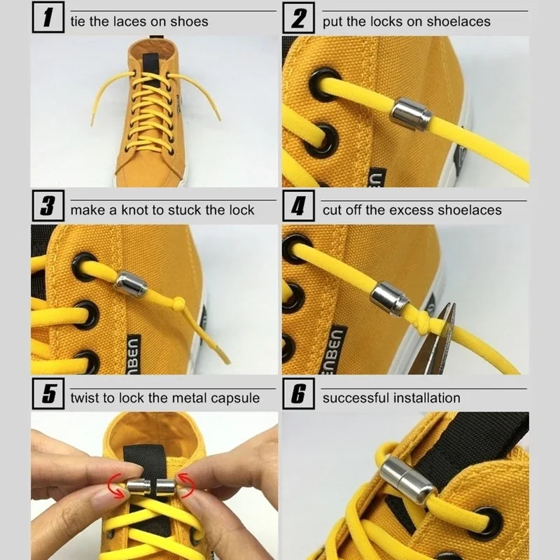 Cadarços Elásticos de 100cm para Ténis - Sistema Sem Nó com Fecho de Metal - Ideais para Crianças e Adultos