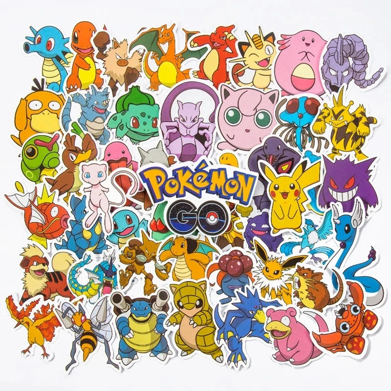 50/100 Adesivos Kawaii Pikachu Pokémon – Stickers Impermeáveis para Motocicleta, Telefone, Carro, Skate, Laptop e Brinquedos para Crianças