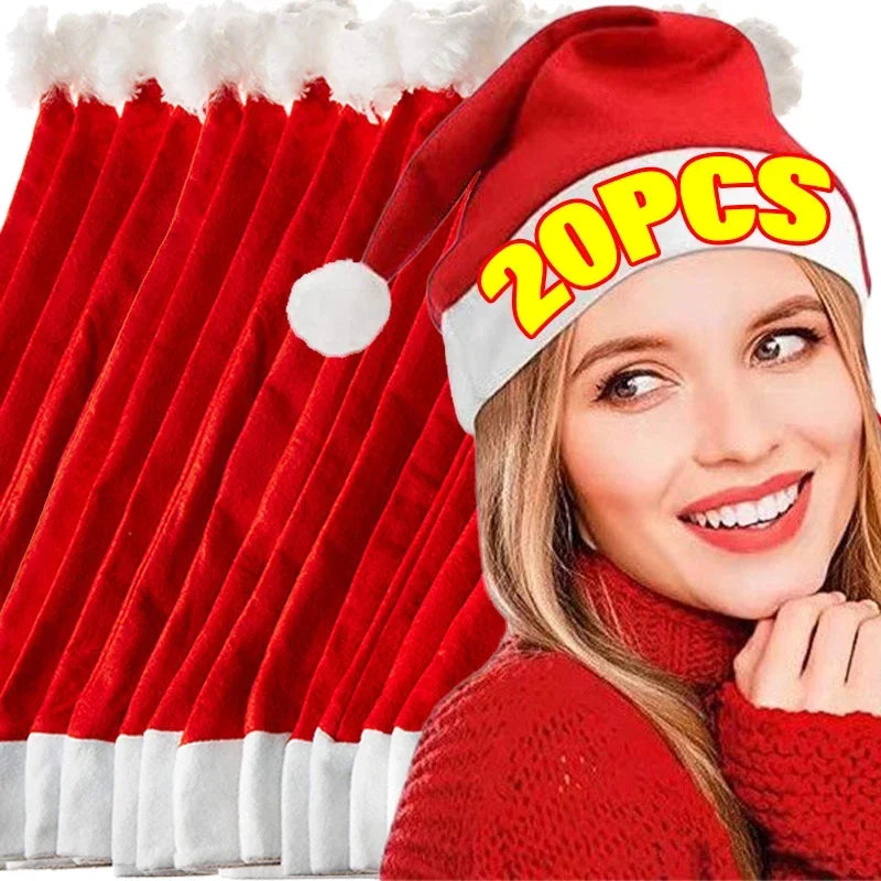 Chapéu de Natal Vermelho - 1 ou 20 Peças - Para Adultos e Crianças - Capas de Santa Claus em Tecido Não Tecido para Decoração e Presentes de Fim de Ano