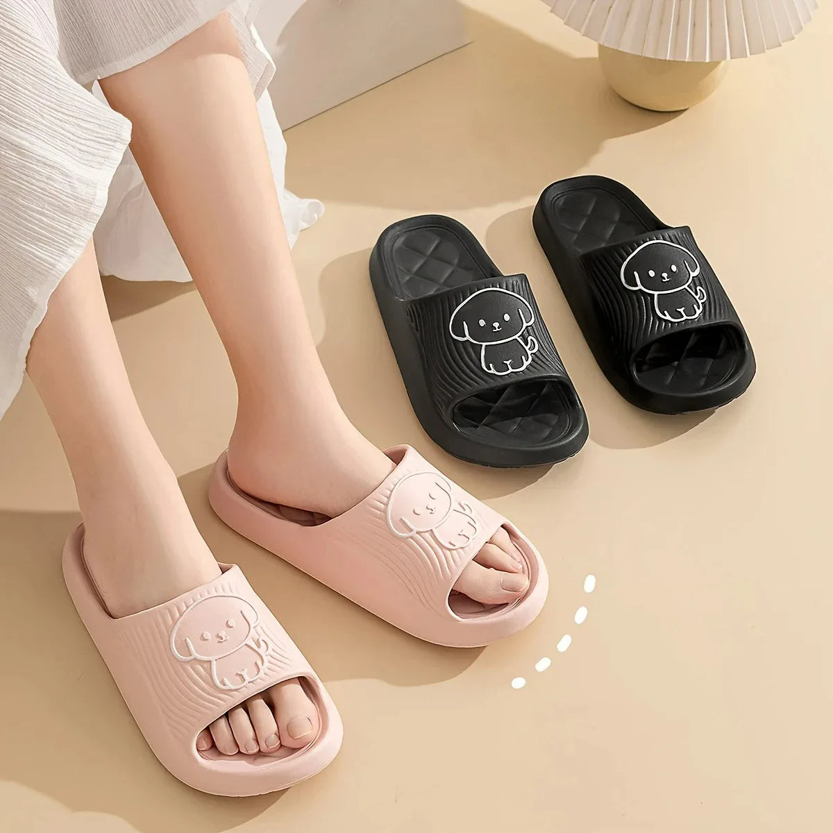 Chinelos de Casal Fofos - Pantufas de Verão Femininas para Casa, À Prova de Escorregões, Solas Espessas em EVA