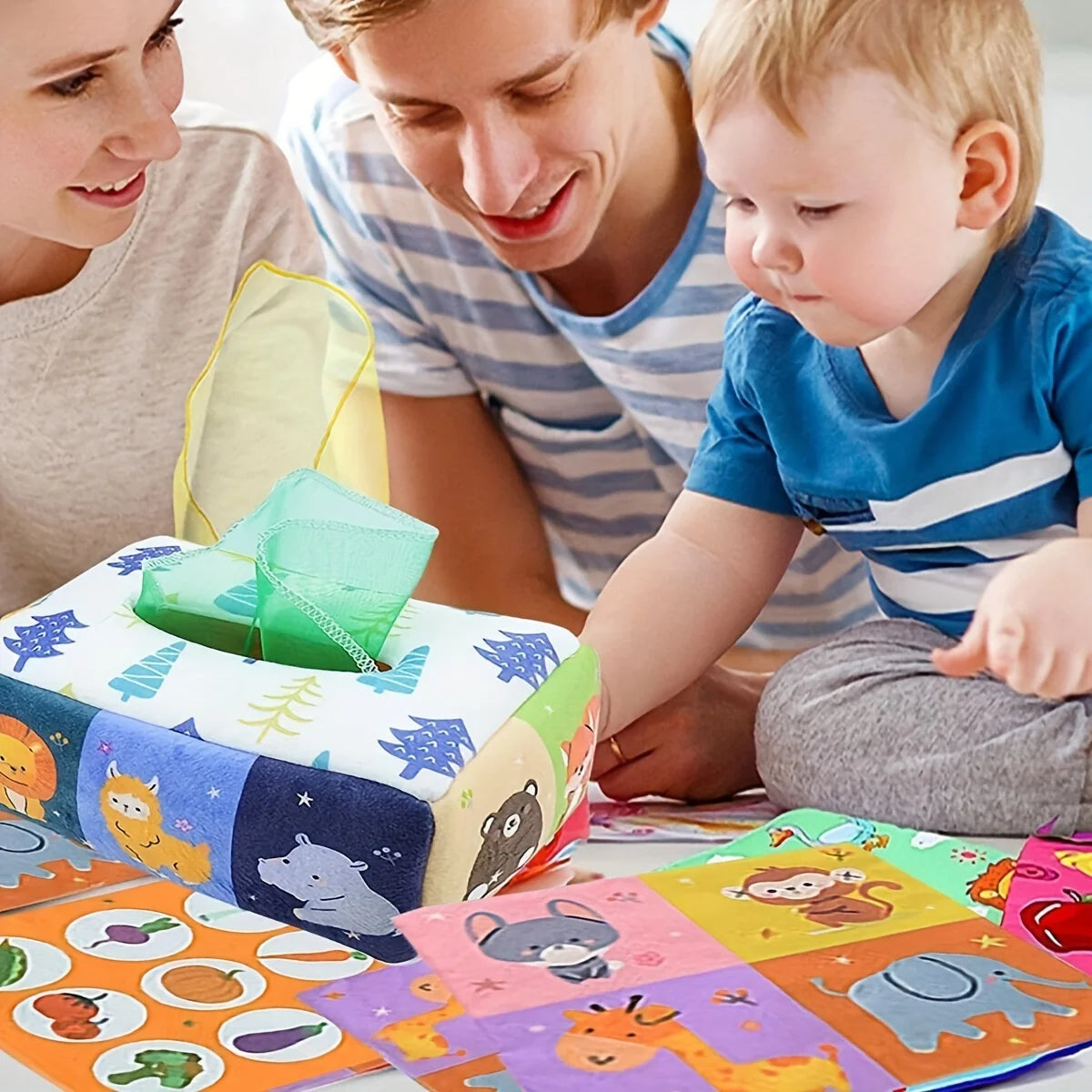 Brinquedo Montessori para Bebé - Caixa Mágica de Tecidos, Atividade Educativa e Sensorial para Exercício de Dedos