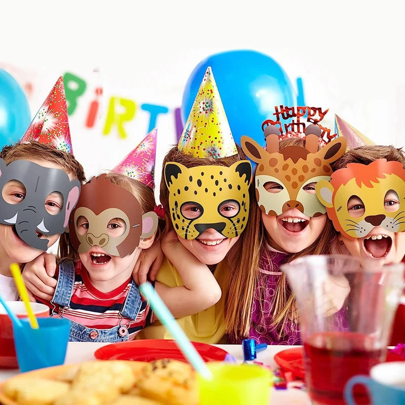 Máscaras de Animais da Selva – Decoração para Festa de Aniversário e Halloween, Máscaras de Papel Engraçadas para Fotos, Tema Safari e Chá de Bebé