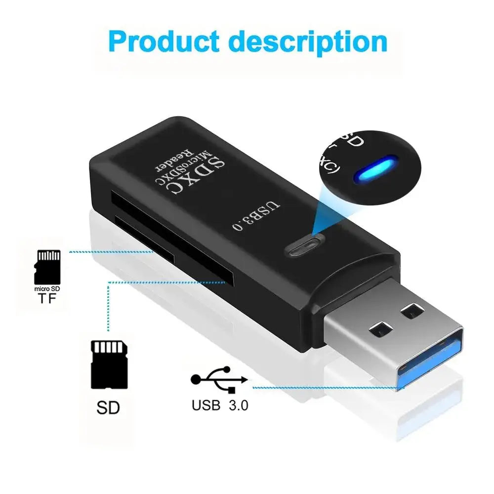 Leitor de Cartões Multifuncional 2 em 1 – USB 3.0/2.0 para TF e SD, Compatível com Computadores, Tablets e Câmeras