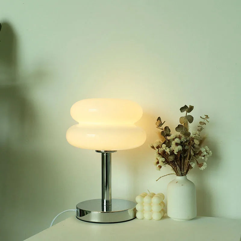 Lâmpada de Mesa de Vidro Macaron com Luz Tricromática e Proteção Ocular - Decoração para Quarto e Sala