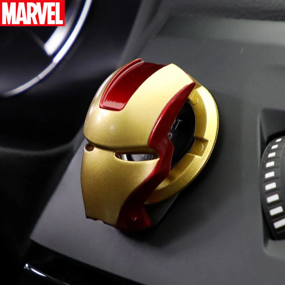 Botão de Arranque do Motor em Estilo Marvel - Capa Protetora de Ignition com Stickers do Capitão América e Homem de Ferro - Acessório de Carro para Painel de Controlo