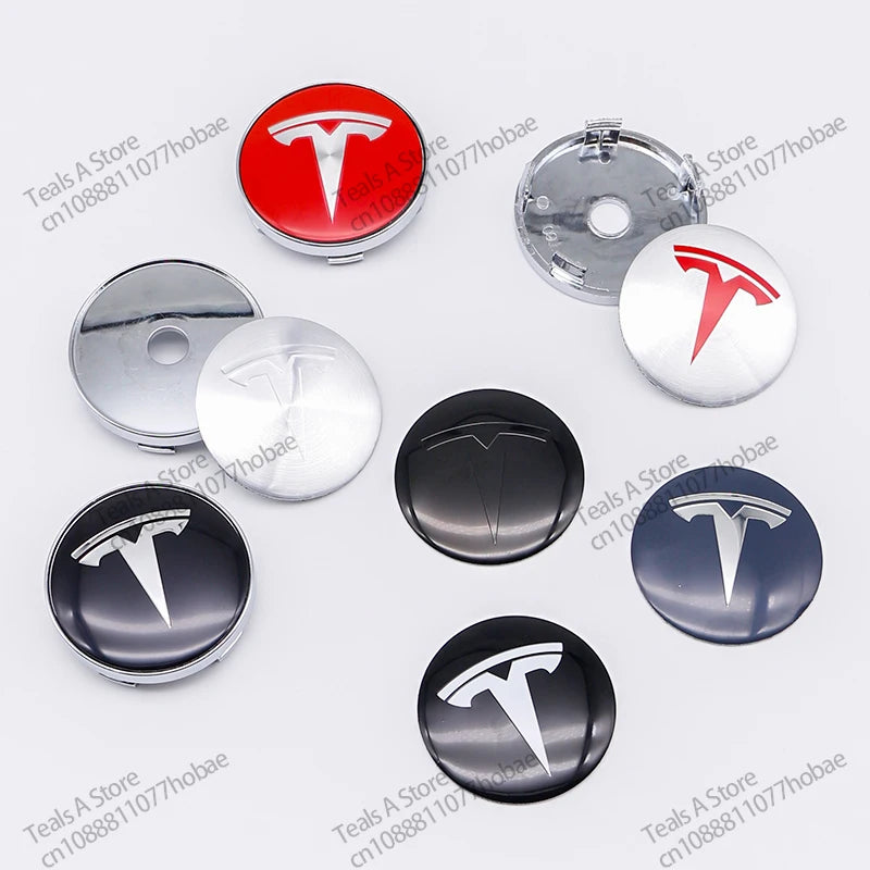 4 Peças de Capas de Centro 56mm para Tesla – Adesivos Personalizados com Logo para Model 3, Y, S e X – Acessórios de Carro de Alta Qualidade