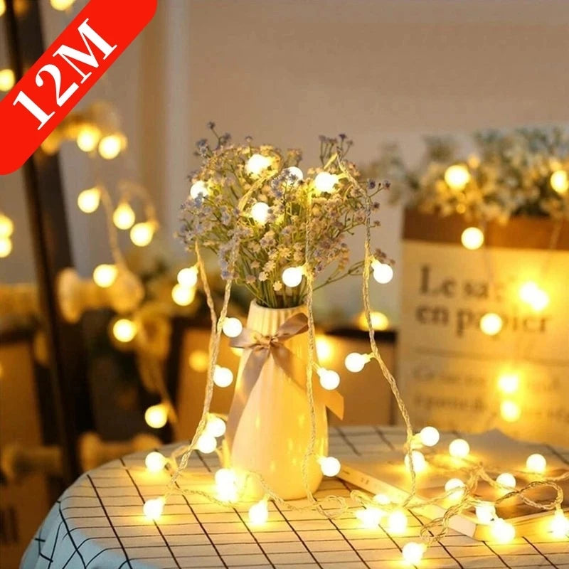 Fitas de Luz LED em Bola - 10m - Alimentação USB/Pilhas - Luzes Decorativas para Casamentos, Jardim e Decoração de Natal