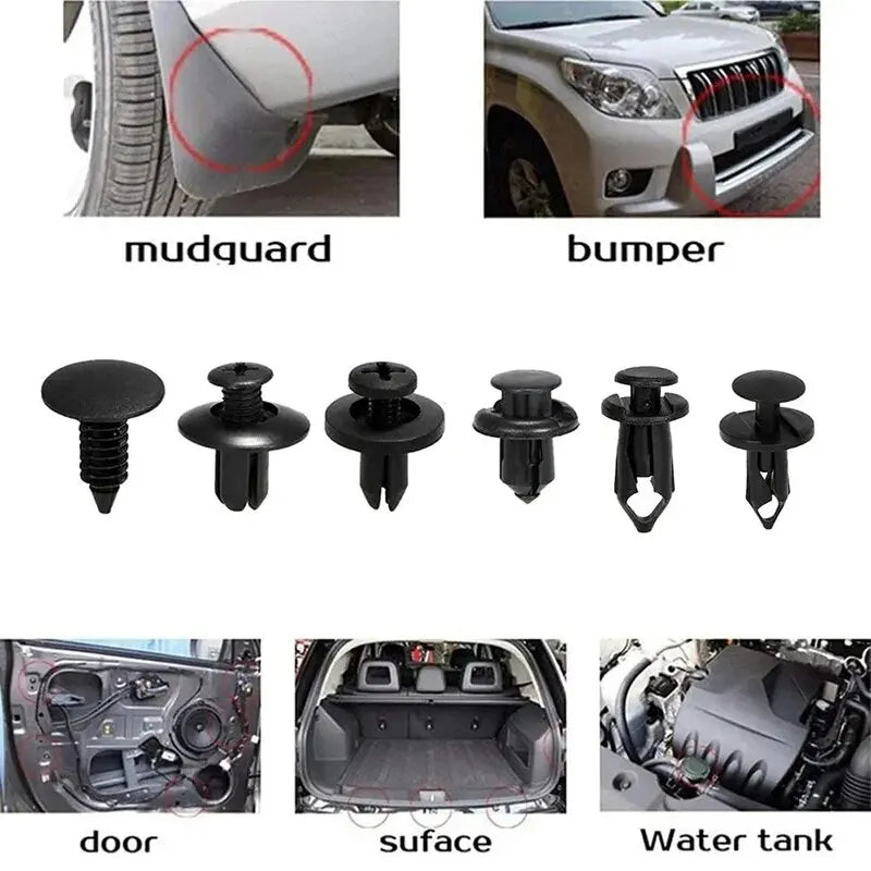 Kit de 190 Peças - Fechos Universais para Carro, 6 Modelos e Tamanhos - Fixação, Rebites e Clipes de Plástico ABS