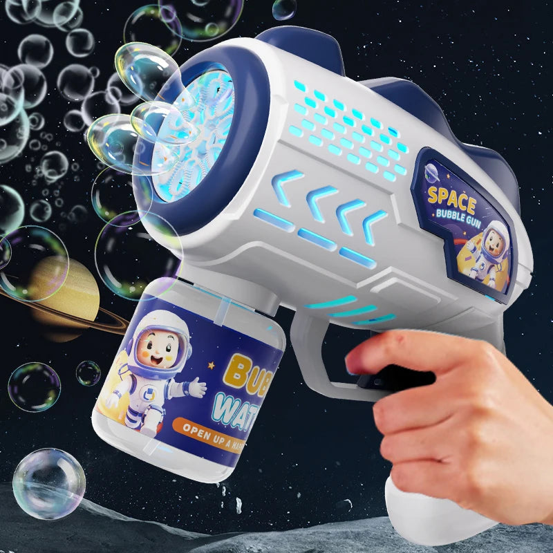 Pistola de Bolhas Elétrica Astronauta para Crianças – Máquina Automática com Luz, Brinquedo Divertido para Jogos de Verão e Festas