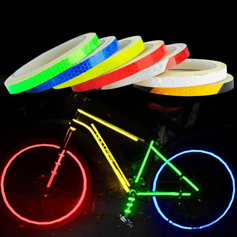 Fita Reflexiva Fluorescente 1cm x 8m para Bicicleta, Capacete, Moto e Patinete - Adesivo MTB para Segurança e Visibilidade