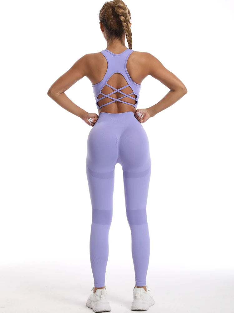 Conjunto de Treino Feminino – Fitness Suit com Top de Desporto e Leggings de Cintura Alta