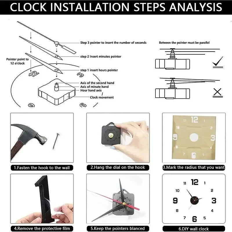 Relógio de Parede Criativo Sem Moldura: Decalque DIY Silencioso para Decoração de Sala e Escritório