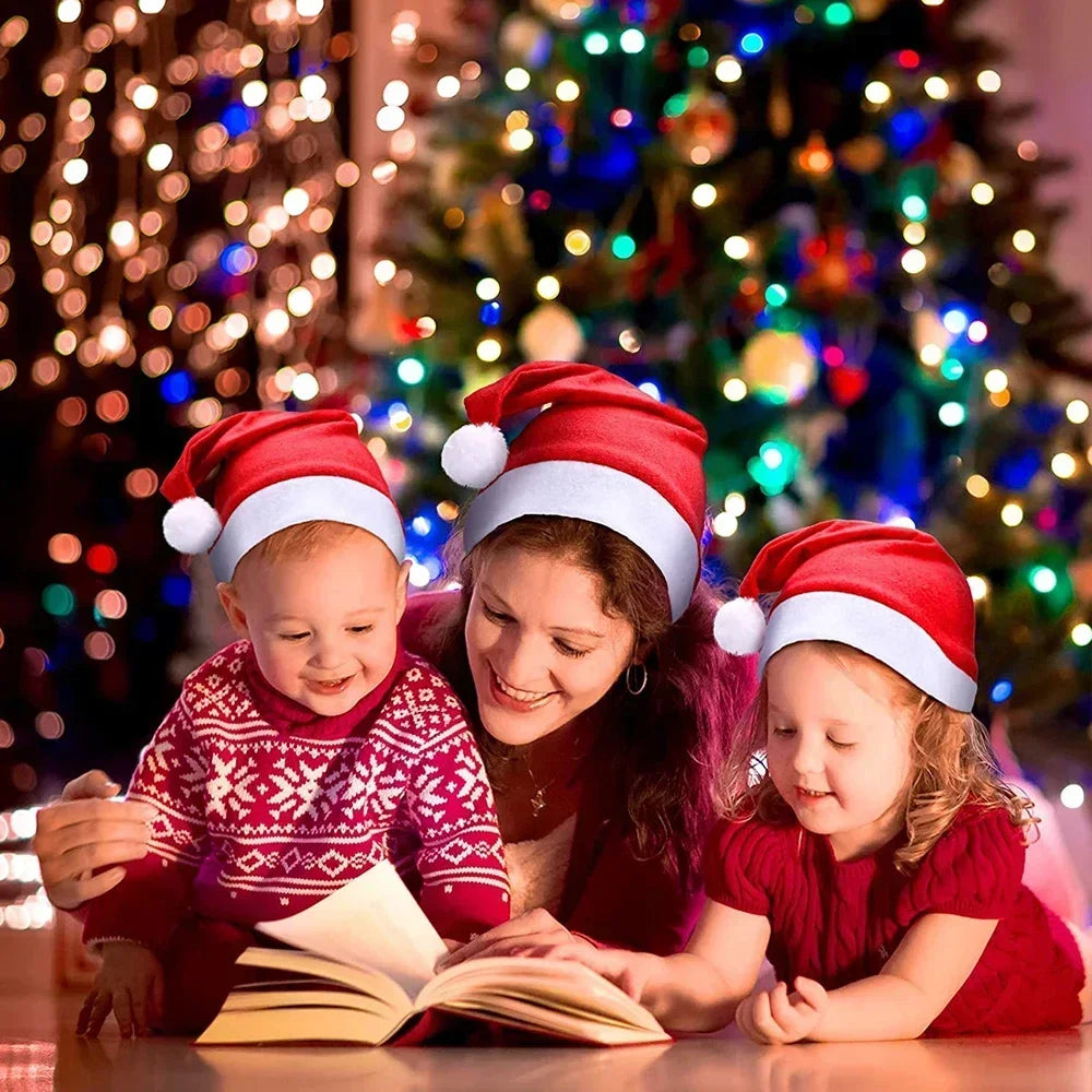 Chapéu de Natal Vermelho - 1 ou 20 Peças - Para Adultos e Crianças - Capas de Santa Claus em Tecido Não Tecido para Decoração e Presentes de Fim de Ano