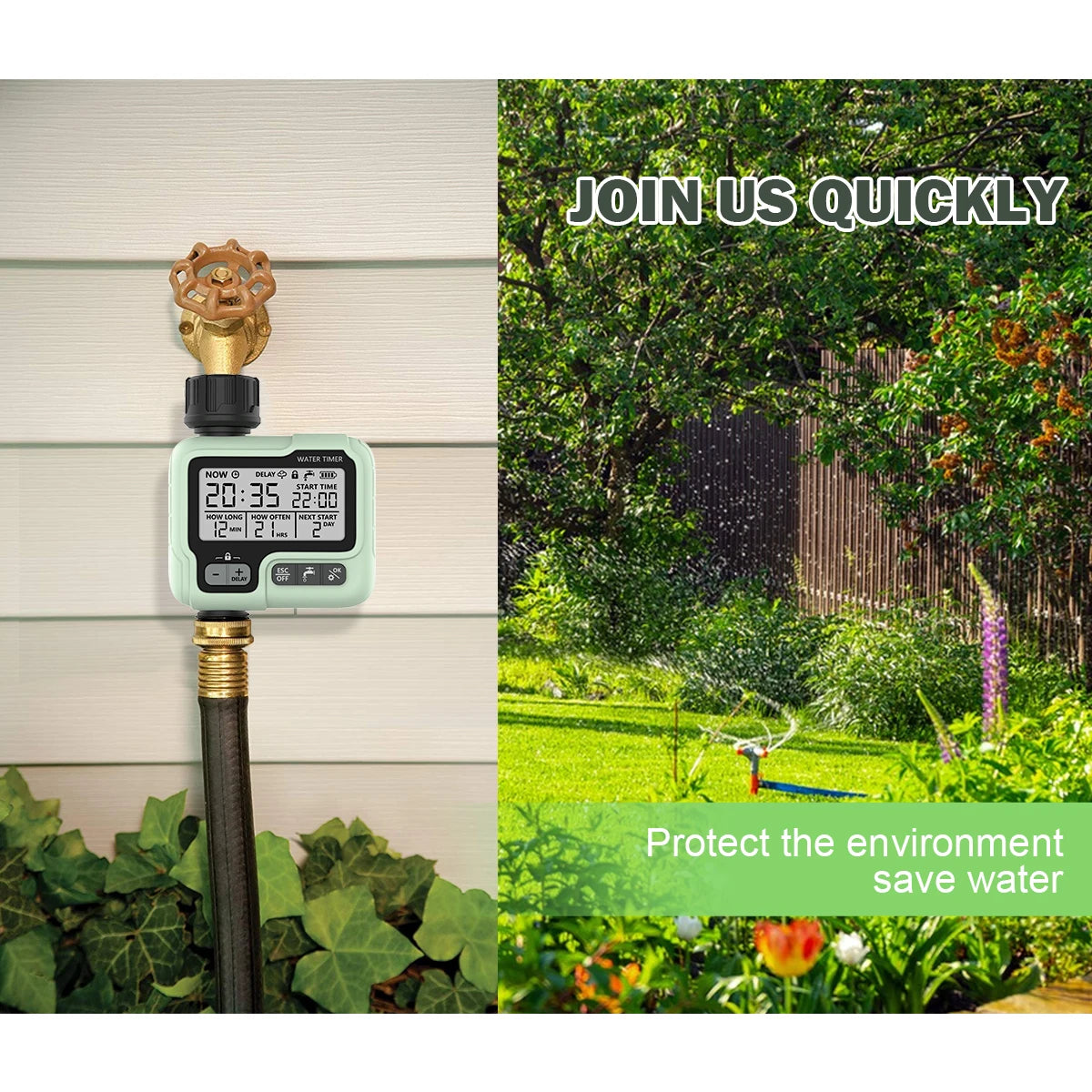 Timer Automático HCT-322 para Irrigação Digital - Sprinkler Inteligente para Jardim e Economia de Água e Tempo