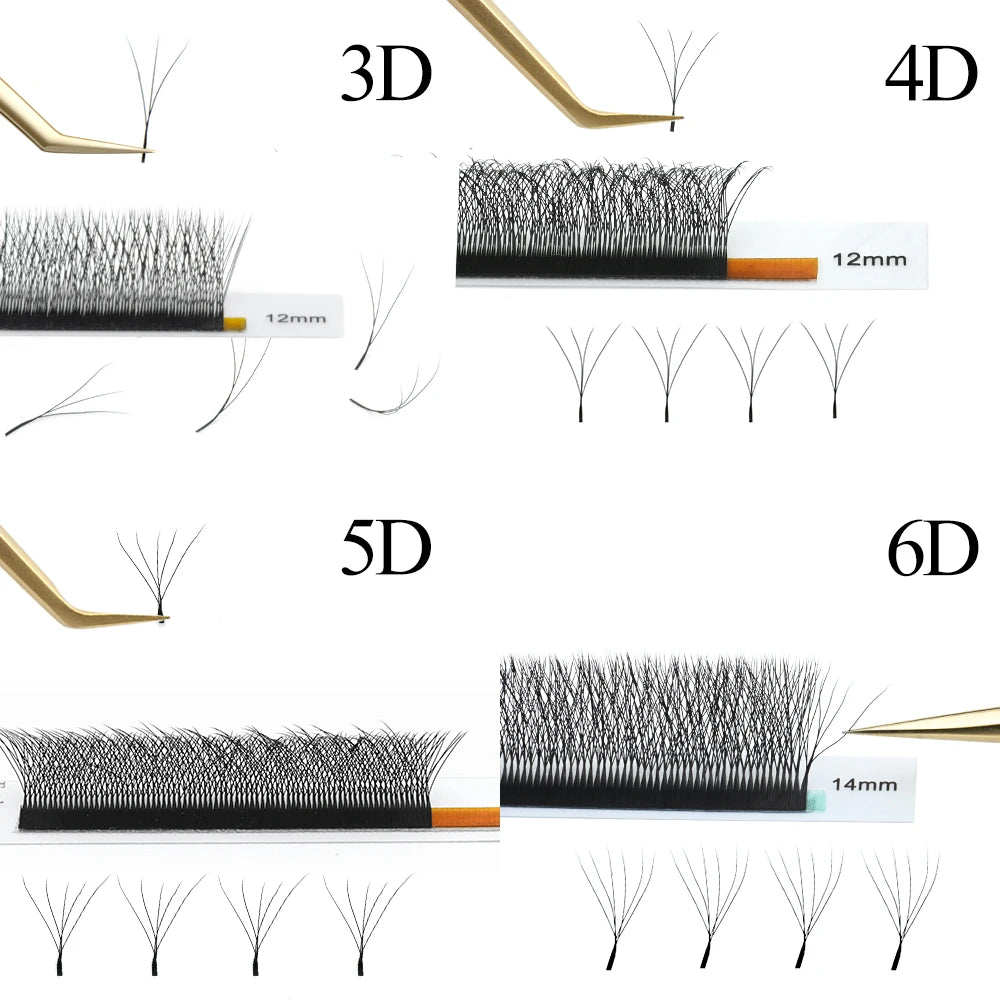 Extensões de Pestanas NAGARAKU - Ventiladores Premade Automáticos em Forma de Flor W, 3D, 4D, 5D e 6D, Naturais, Macias, Leves e Cheias