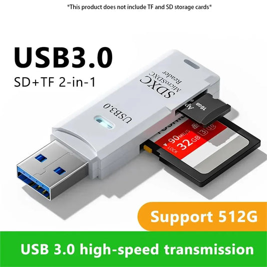 Leitor de Cartões Multifuncional 2 em 1 – USB 3.0/2.0 para TF e SD, Compatível com Computadores, Tablets e Câmeras