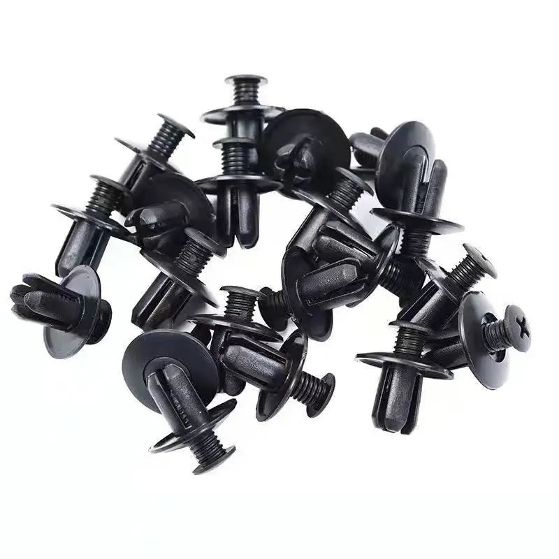 5/100 Peças de Rebites Plásticos 8mm para Carro – Fixadores para Parachoque e Aro em Preto, Compatíveis com Toyota, Focus, Kia, Nissan e Yamaha