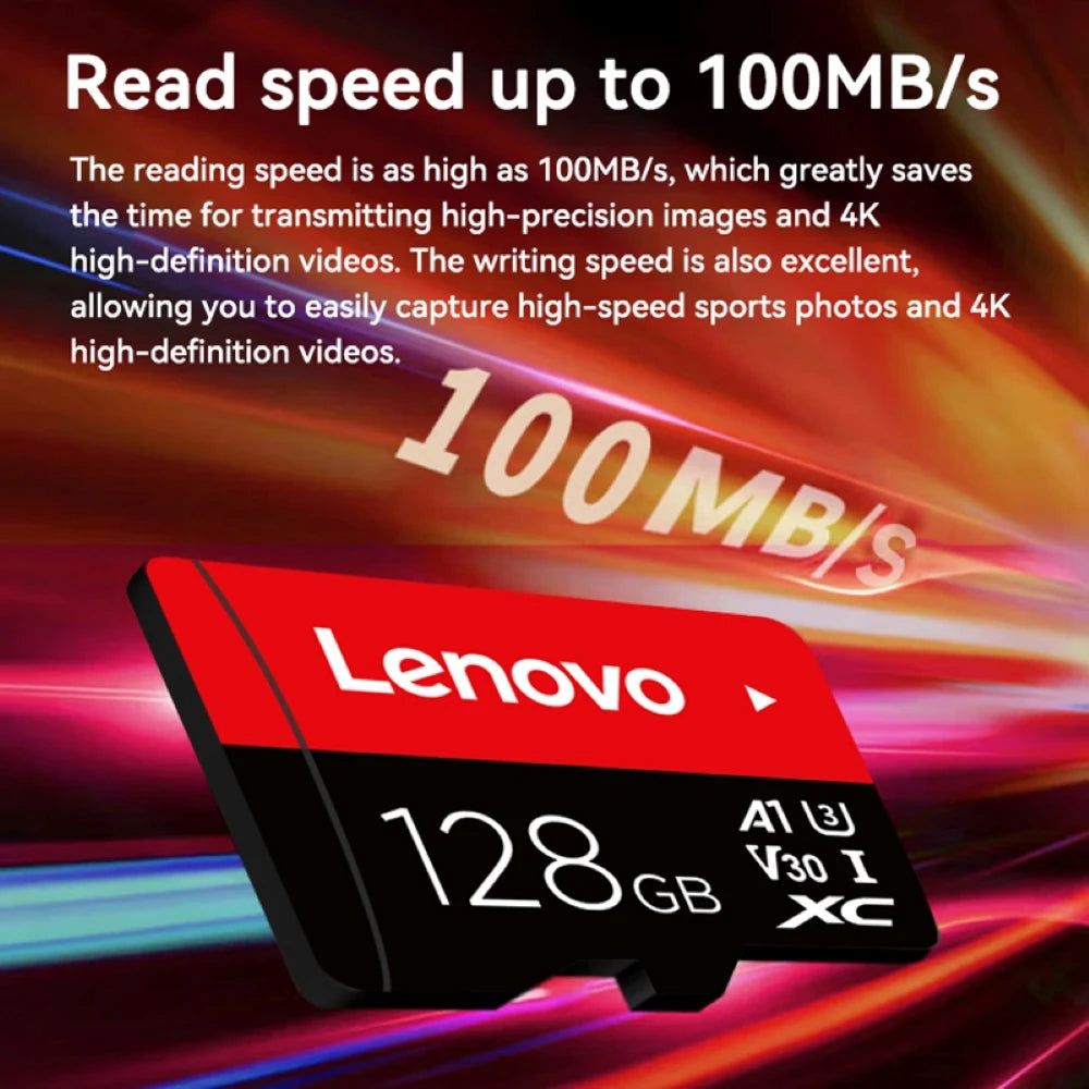 Cartão de Memória Lenovo: 32GB a 512GB U3 V30, 4K e Full HD, Micro TF Mini SD para Telefone e Computador