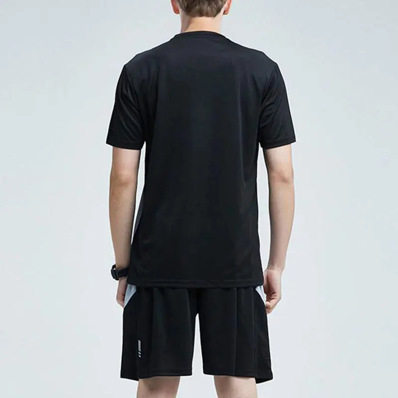 Conjunto Masculino Ativo – Camiseta de Manga Curta e Shorts Quick Dry para Treinos e Desportos