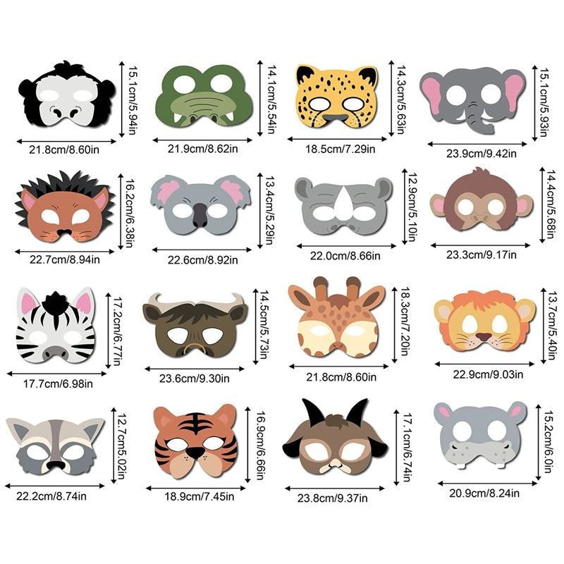 Máscaras de Animais da Selva – Decoração para Festa de Aniversário e Halloween, Máscaras de Papel Engraçadas para Fotos, Tema Safari e Chá de Bebé