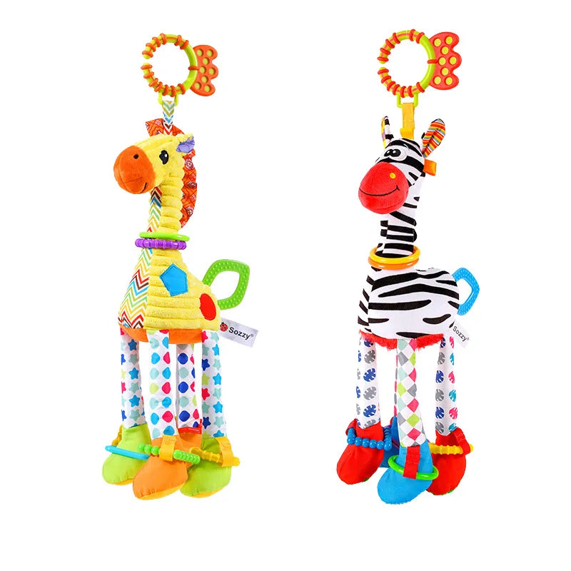 Brinquedo de Pelúcia para Bebé com Chocalho e Mordedor - Girafa e Zebra para Desenvolvimento Infantil, Presente para Recém-Nascidos