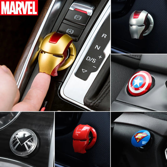 Botão de Arranque do Motor em Estilo Marvel - Capa Protetora de Ignition com Stickers do Capitão América e Homem de Ferro - Acessório de Carro para Painel de Controlo