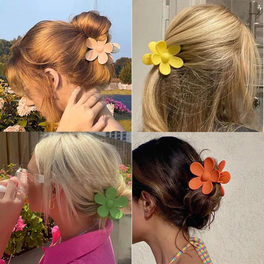 Clip de Cabelo em Forma de Flor da Coreia - Claw Clip para Mulheres e Raparigas - Acessório para Penteados e Coques