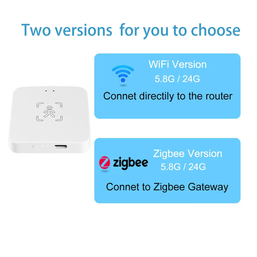 Sensor Inteligente de Presença Humana Wi-Fi/Zigbee - Detecção de Luminosidade e Distância, Compatível com Tuya Smart Life, Alexa e Google Home